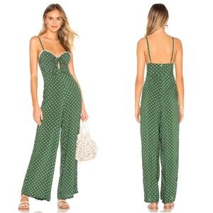 Agua Bendita Polka Dot Jumpsuit Women’s Small Green Keyhole Wide Leg Lace Trim
